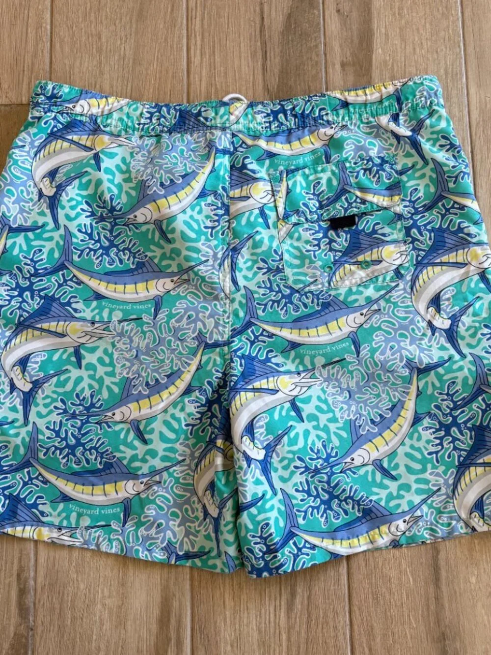 Vineyard Vines Chappy Printed Swim Trunks Men's XL Blue Marlin Beach Summer Fish